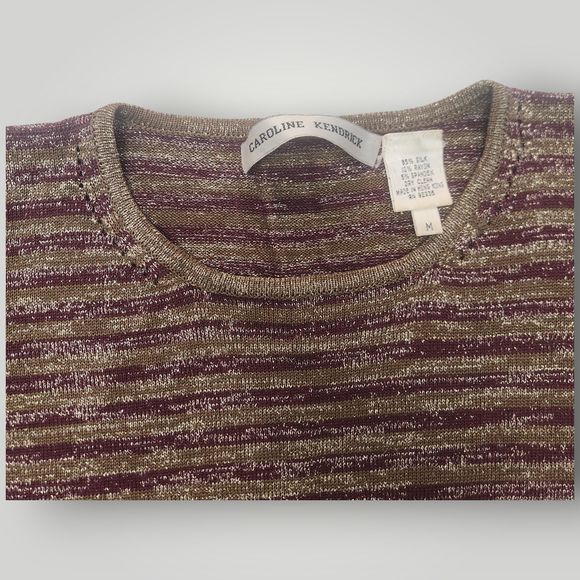 VTG Caroline Kendrick Women's M Gold Burgundy SILK Blend Short Sleeve Sweater - Picture 4 of 8